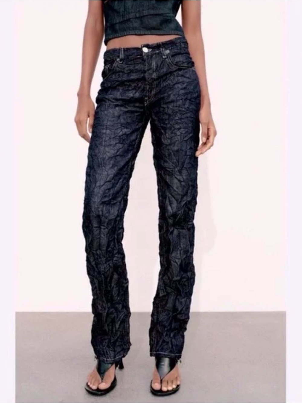Zara TRF Crinkle Texture Jeans New With Tags
